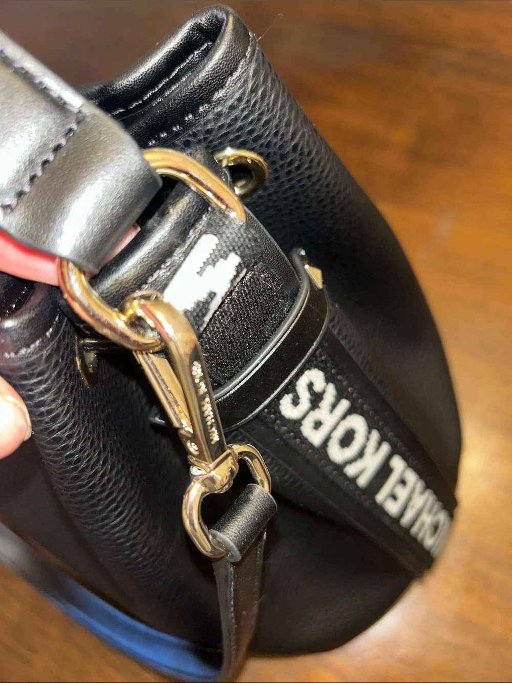 Michael Kors Black Pebbled Leather Bucket Crossbody with Gold Hardware